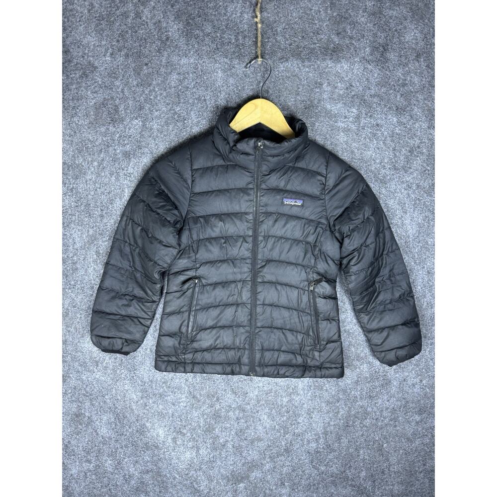 Patagonia Jacket Kids S (7-8) Black Down Sweater Puffer Full Zip Pockets Outdoor